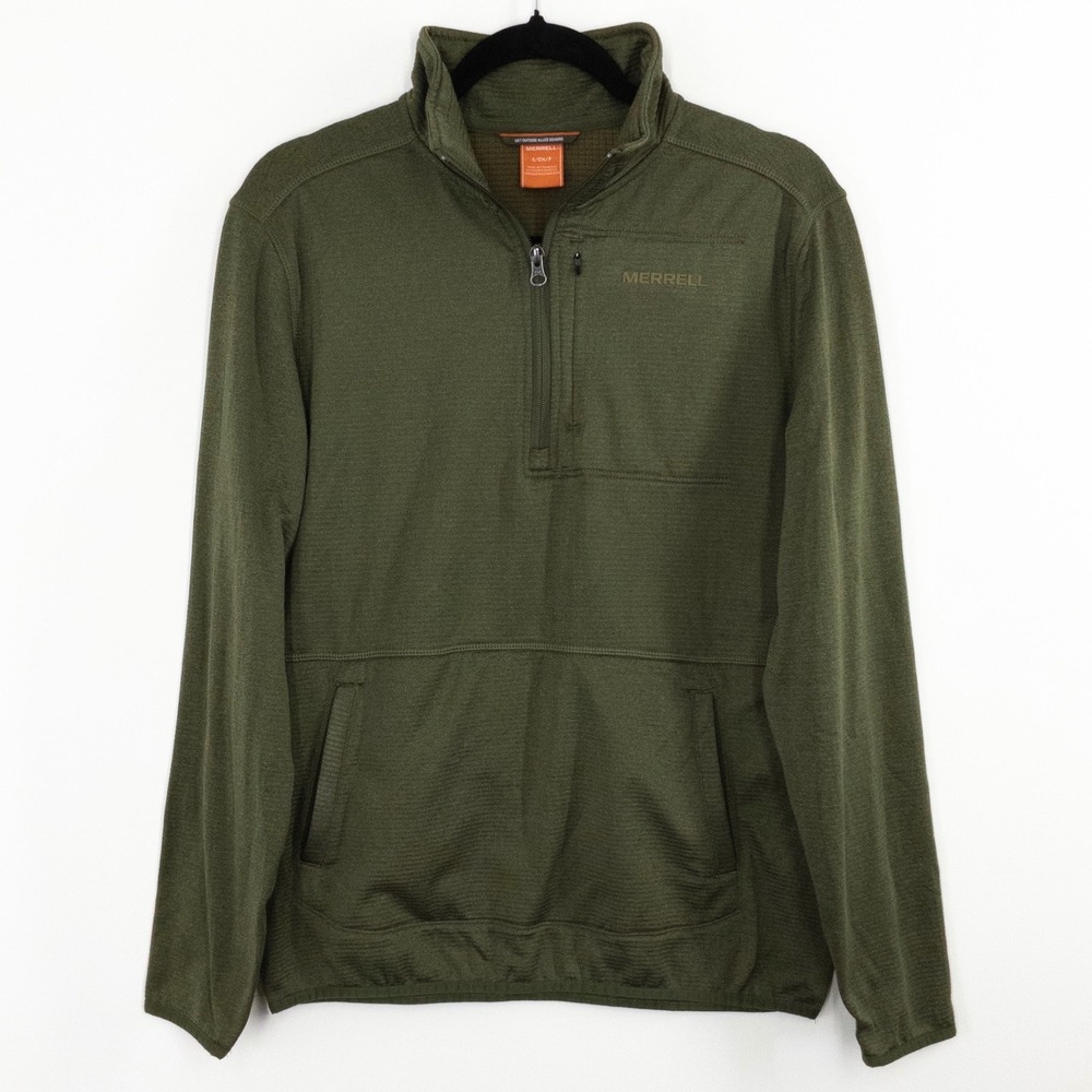 Merrell Quarter Zip Pullover Men's Small Olive Performance Stretch Hiking NWOT